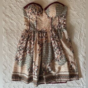Band of Gypsies Floral Mini Dress - Cream and Red